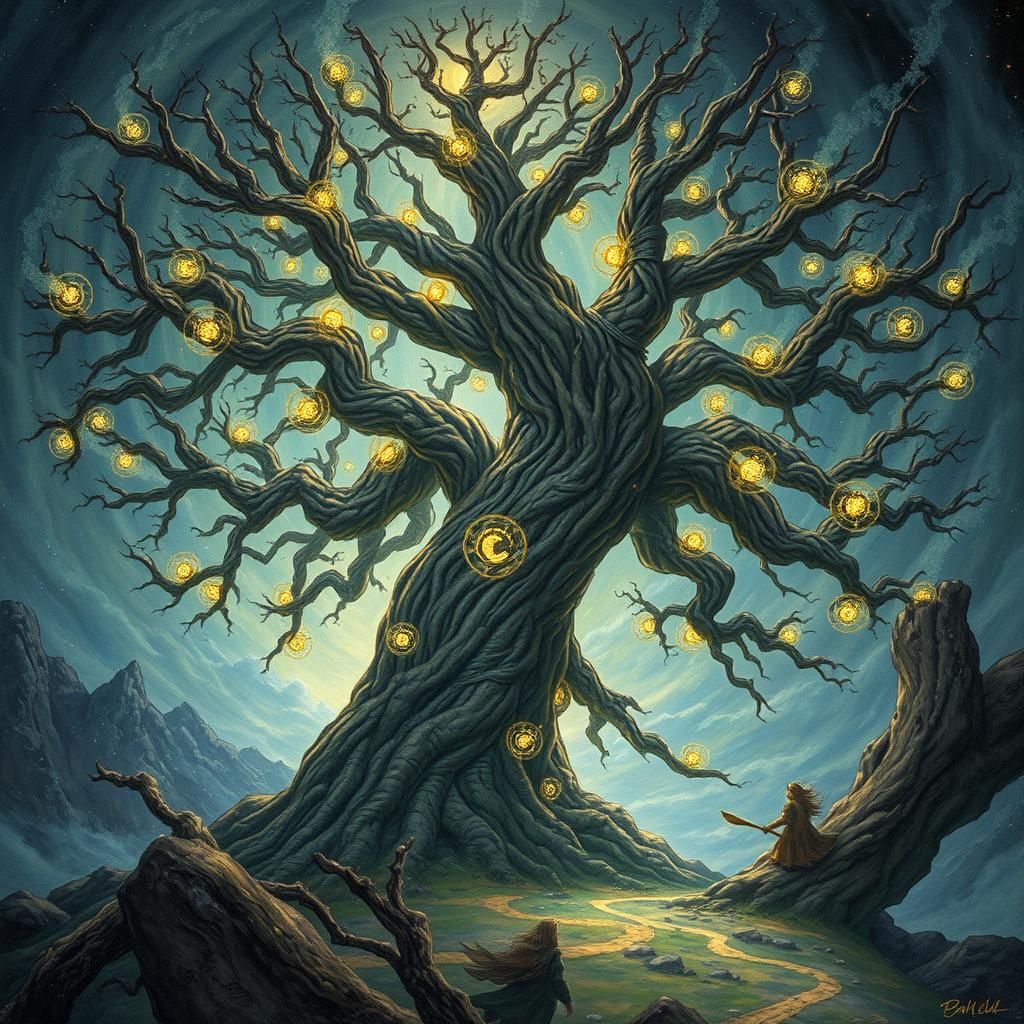 Mystical Yggdrasil World Tree in Nordic Magic Vortex
