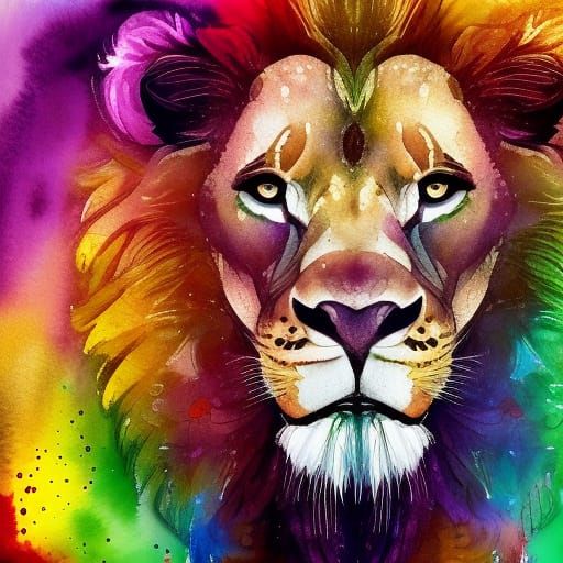 Watercolor Lion Portrait with Floral Theme