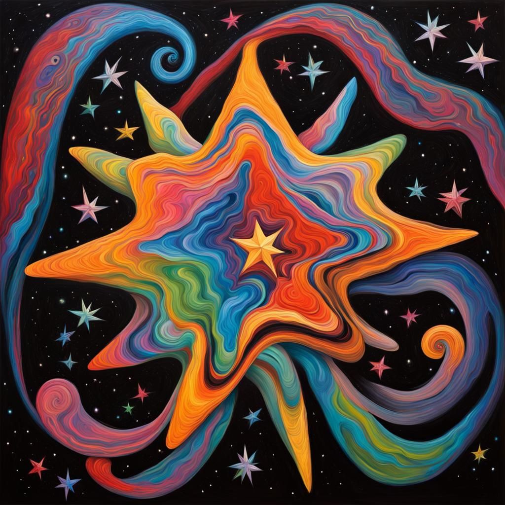 Newborn Star with Electromagnetic Coils in Impasto Style