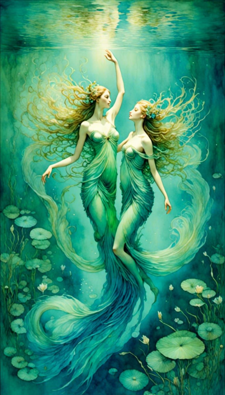 Ethereal Water Nymphs in Dreamy Watercolor
