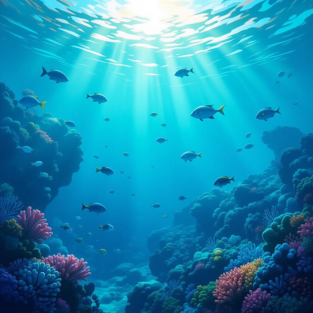 Vibrant Underwater Scene in Digital Art Style