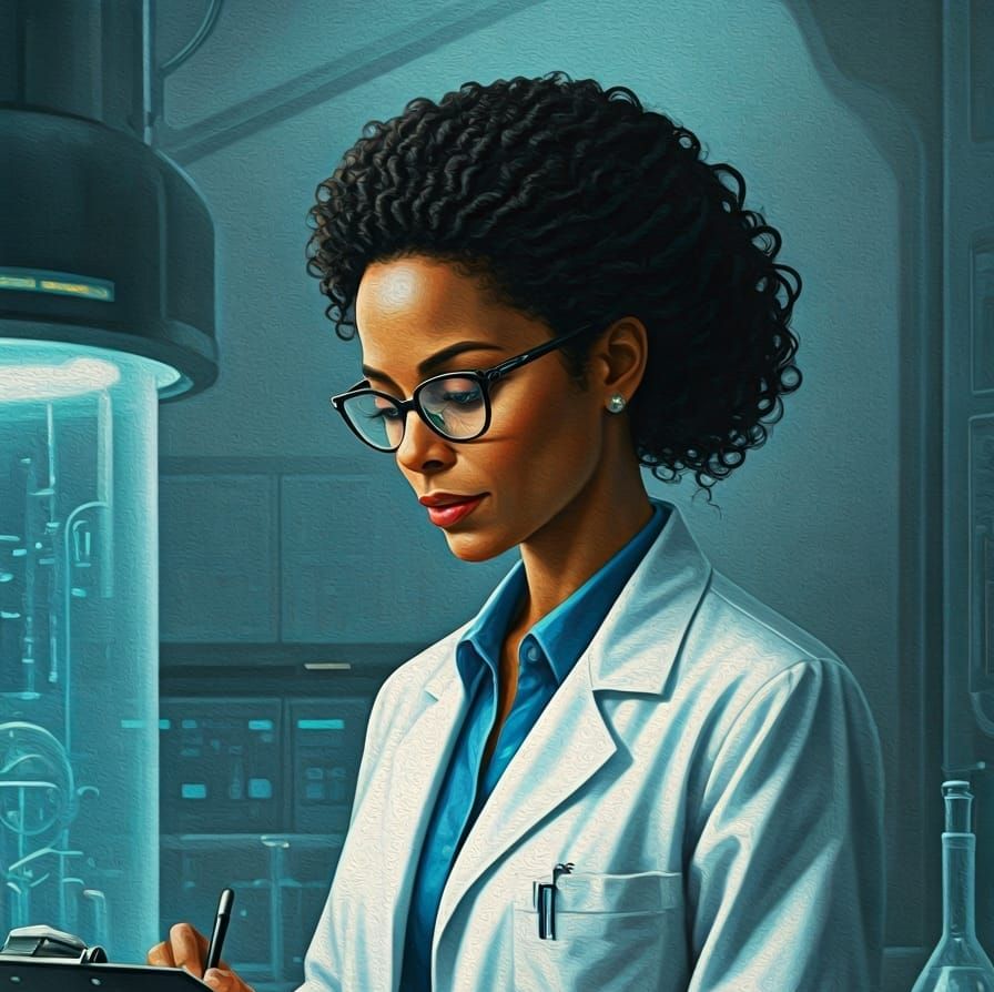 African American Scientist in Lab, Impressionistic Oil Paint...