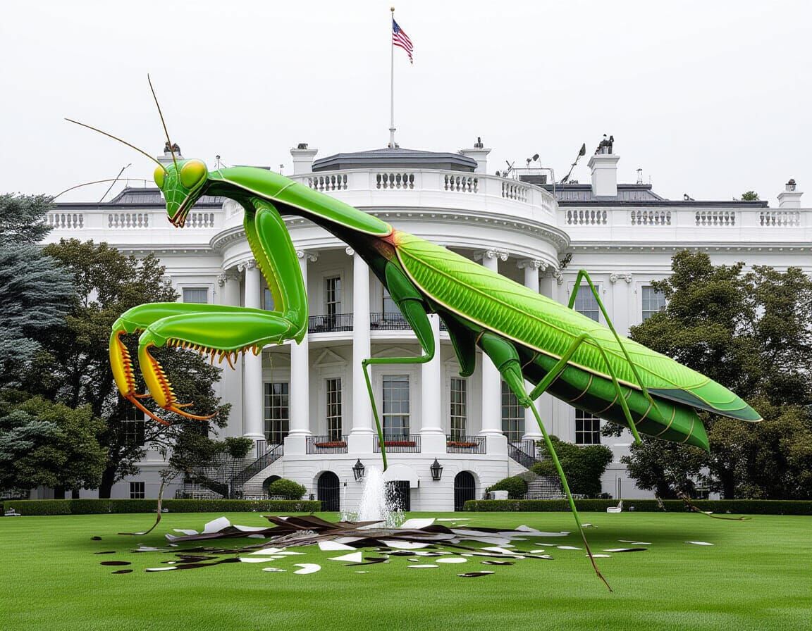Giant Praying Mantis Attacks White House