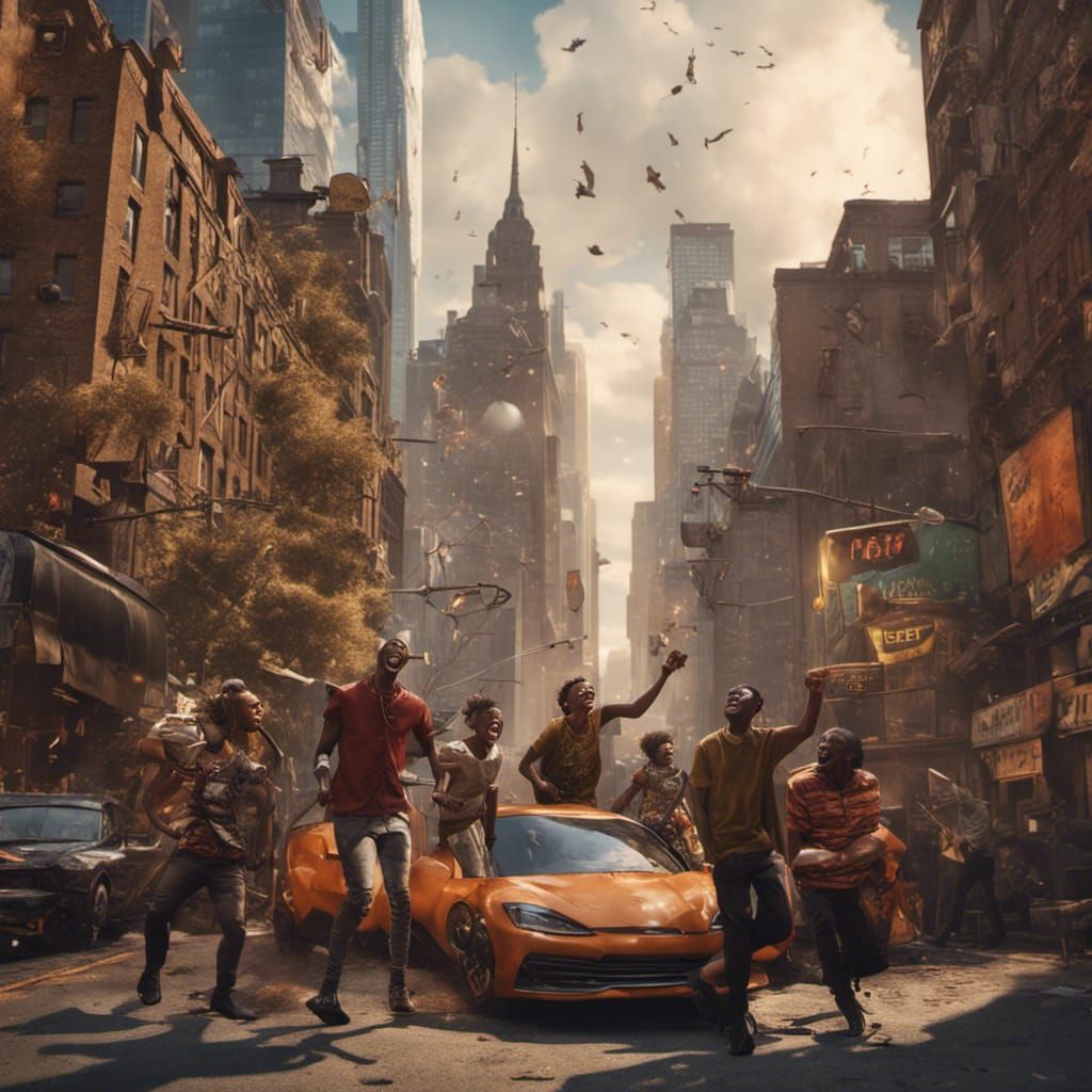African Friends in New York: Detailed Matte Painting