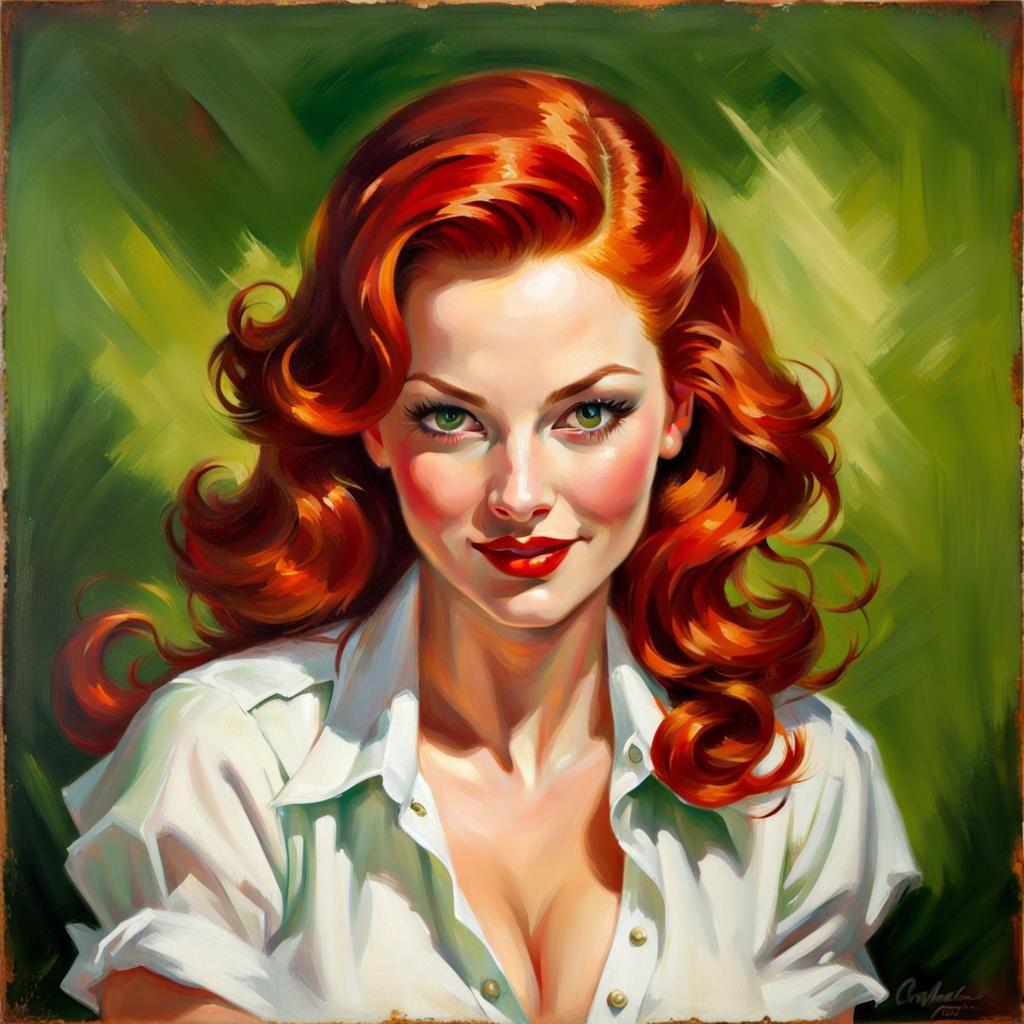 Classic Pin-Up Portrait in Impressionistic Style
