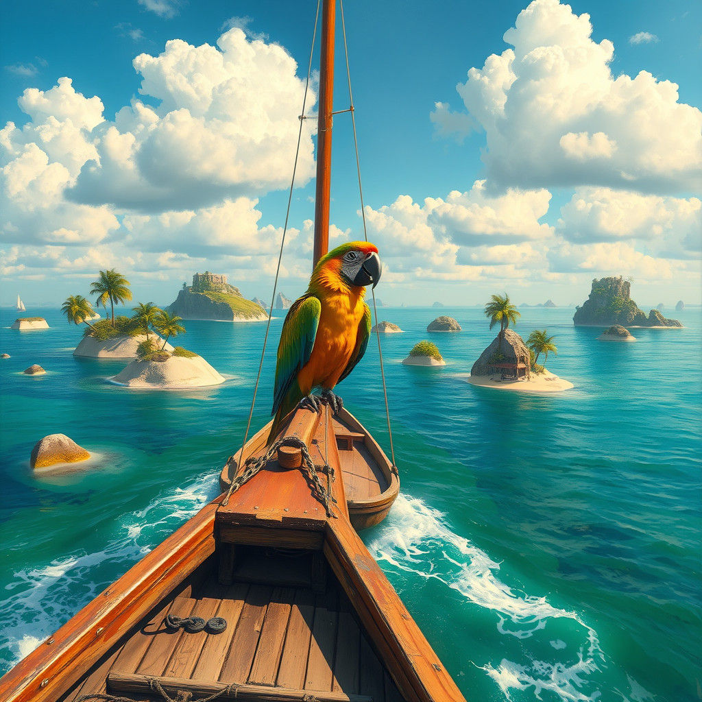 Tropical Parrot Sailing Emerald Seas as Impressionist Painti...