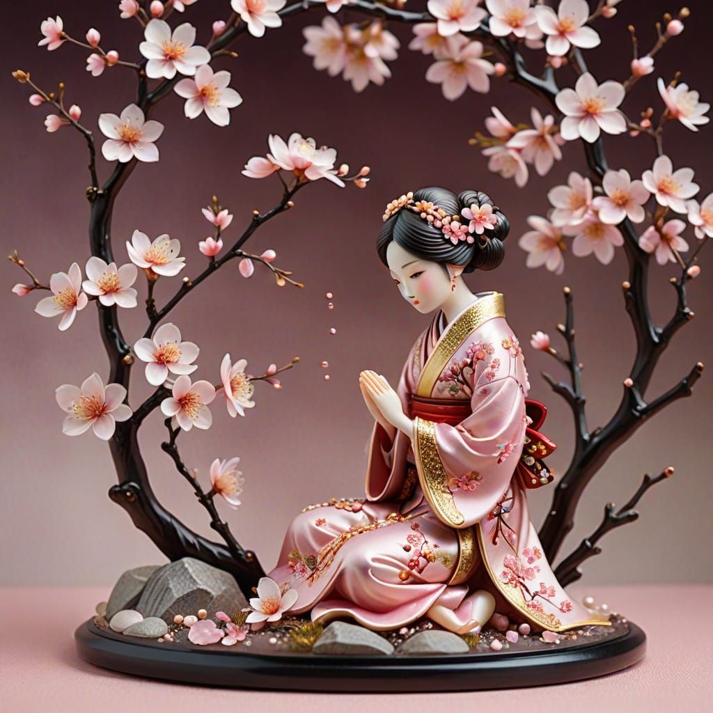 Gemstone Art Diorama of Cherry Blossom