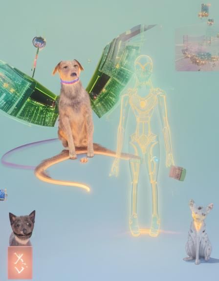 Cybernetic Dog in Neon Starscape: Digital Art