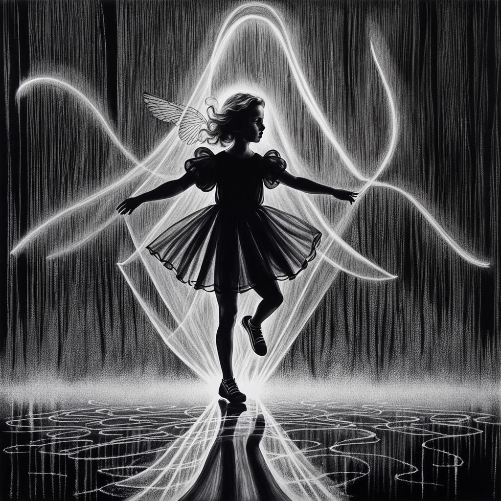 Surreal Crayon Angel in Black and White