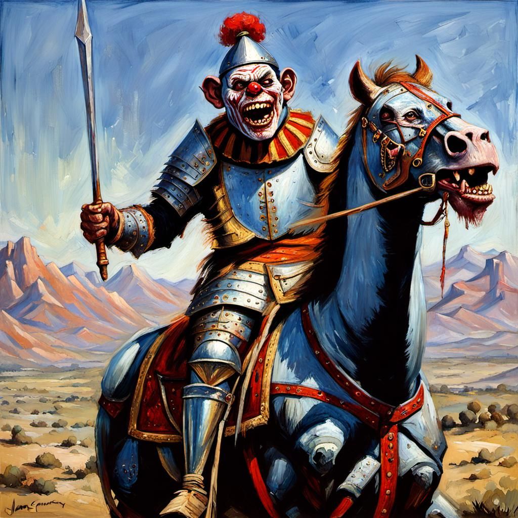 Zombie Monkey Knight on Horseback: Oil Painting