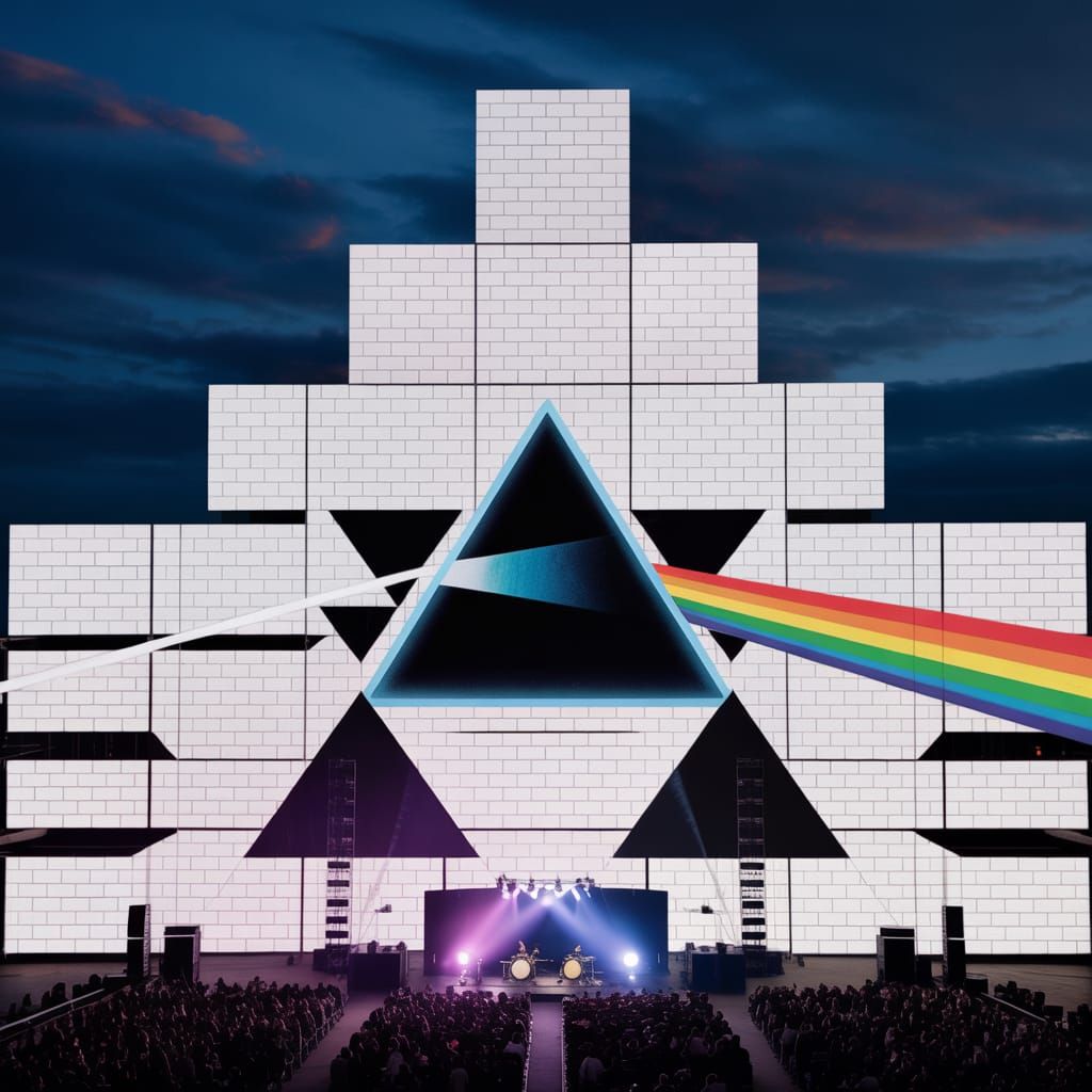 Pink Floyd Concert: Prism on Giant Brick Wall