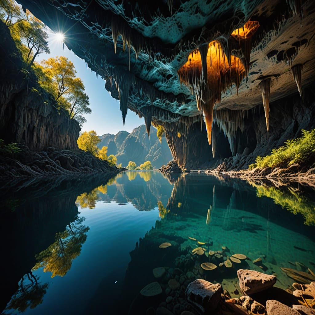 Dreamy Stalactite Cave Landscape