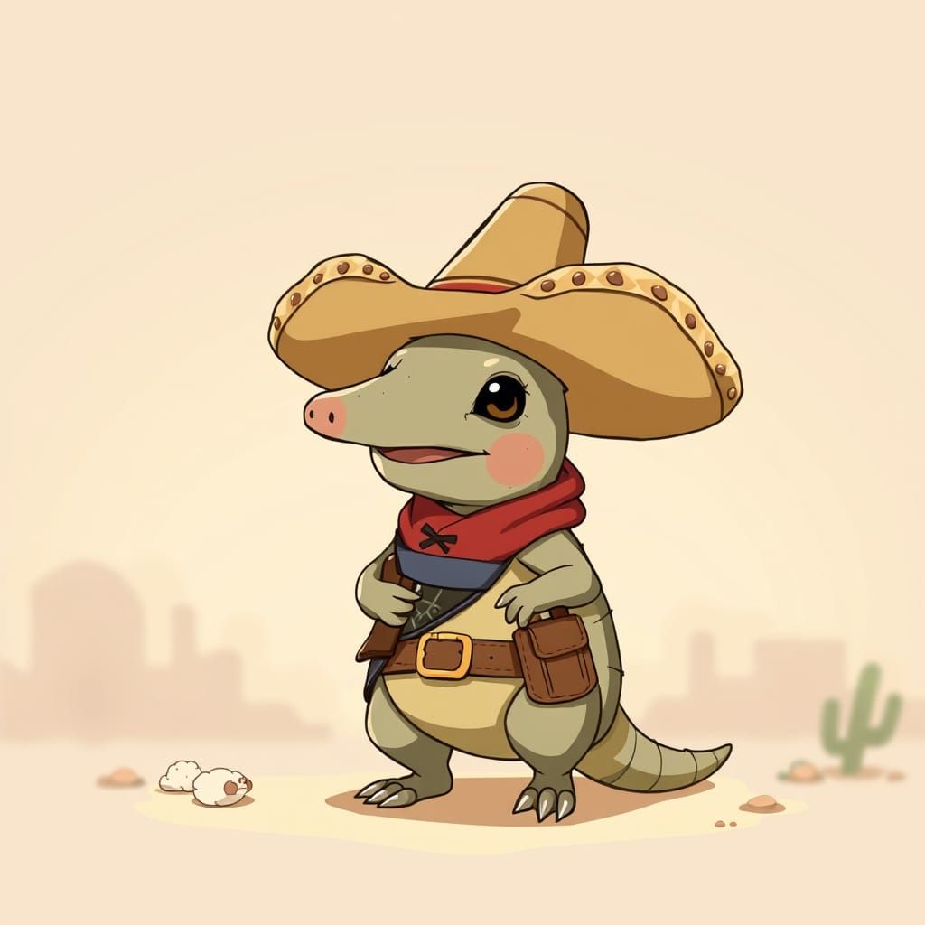 Armadillo Bandit in Southwest Desert, Anime Style