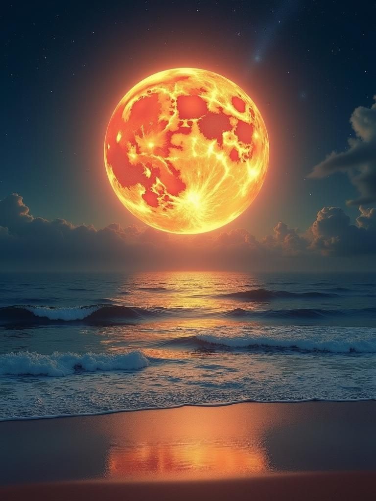 Radiant Sun and Moon over Tranquil Beach