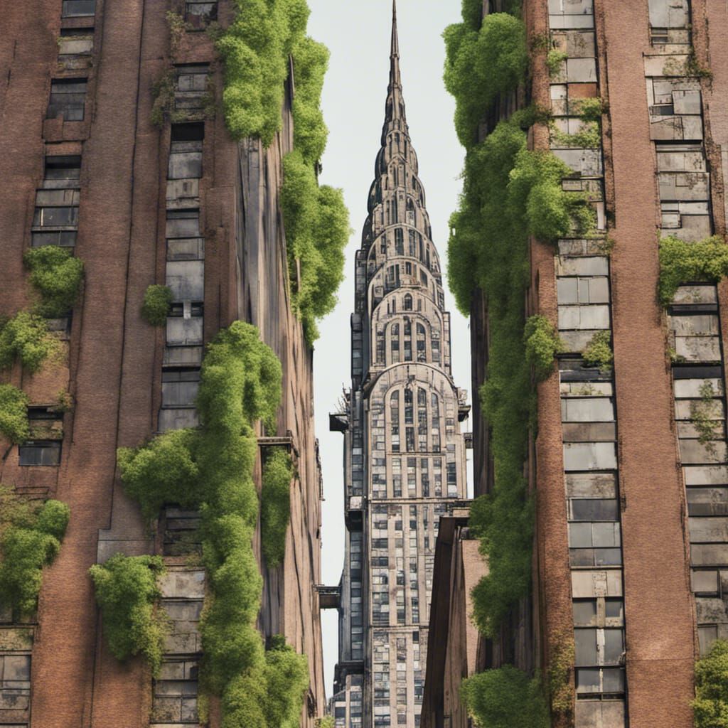 Decayed Chrysler Building with Vines: Hyperrealistic Masterp...