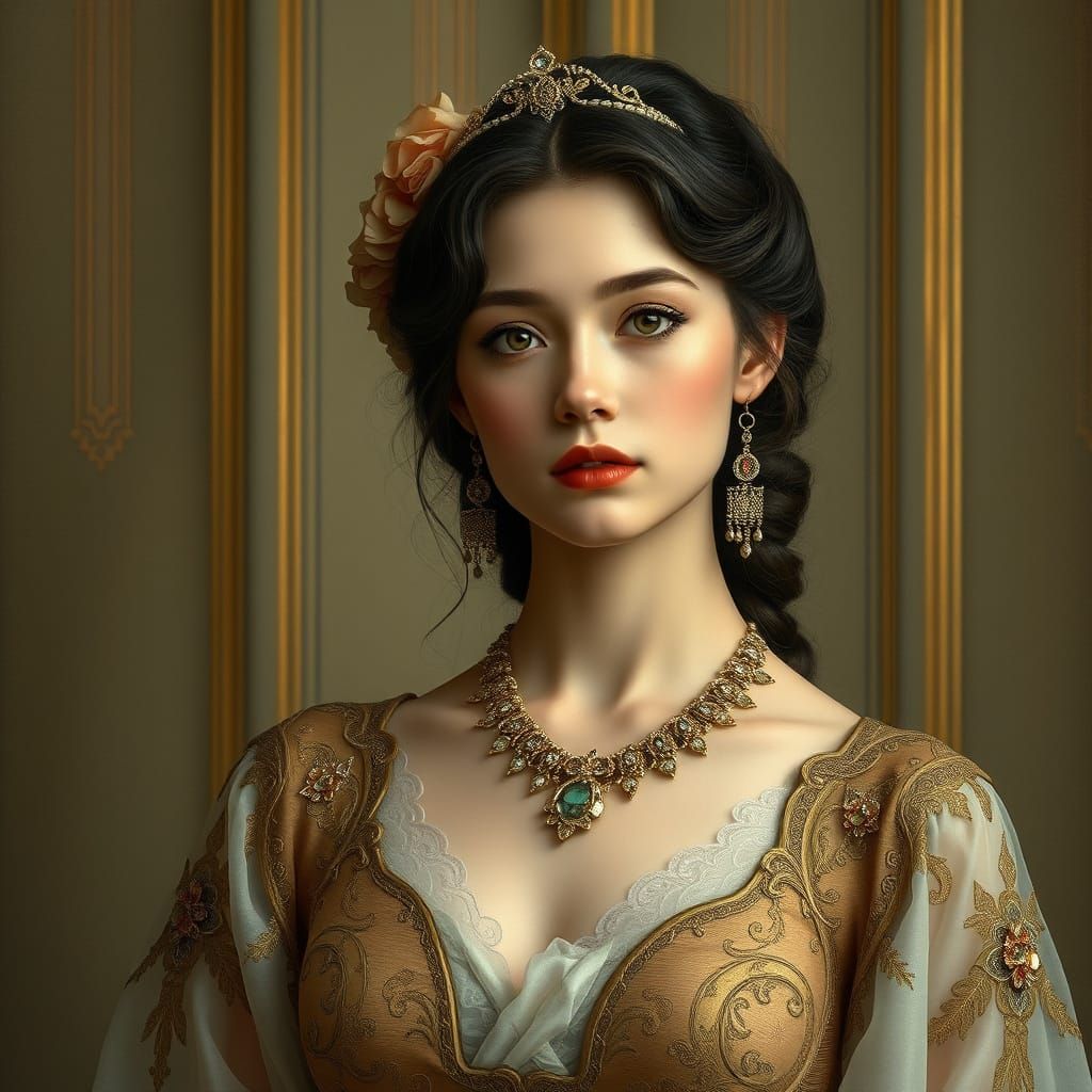 Elegant Woman in Art Nouveau Style