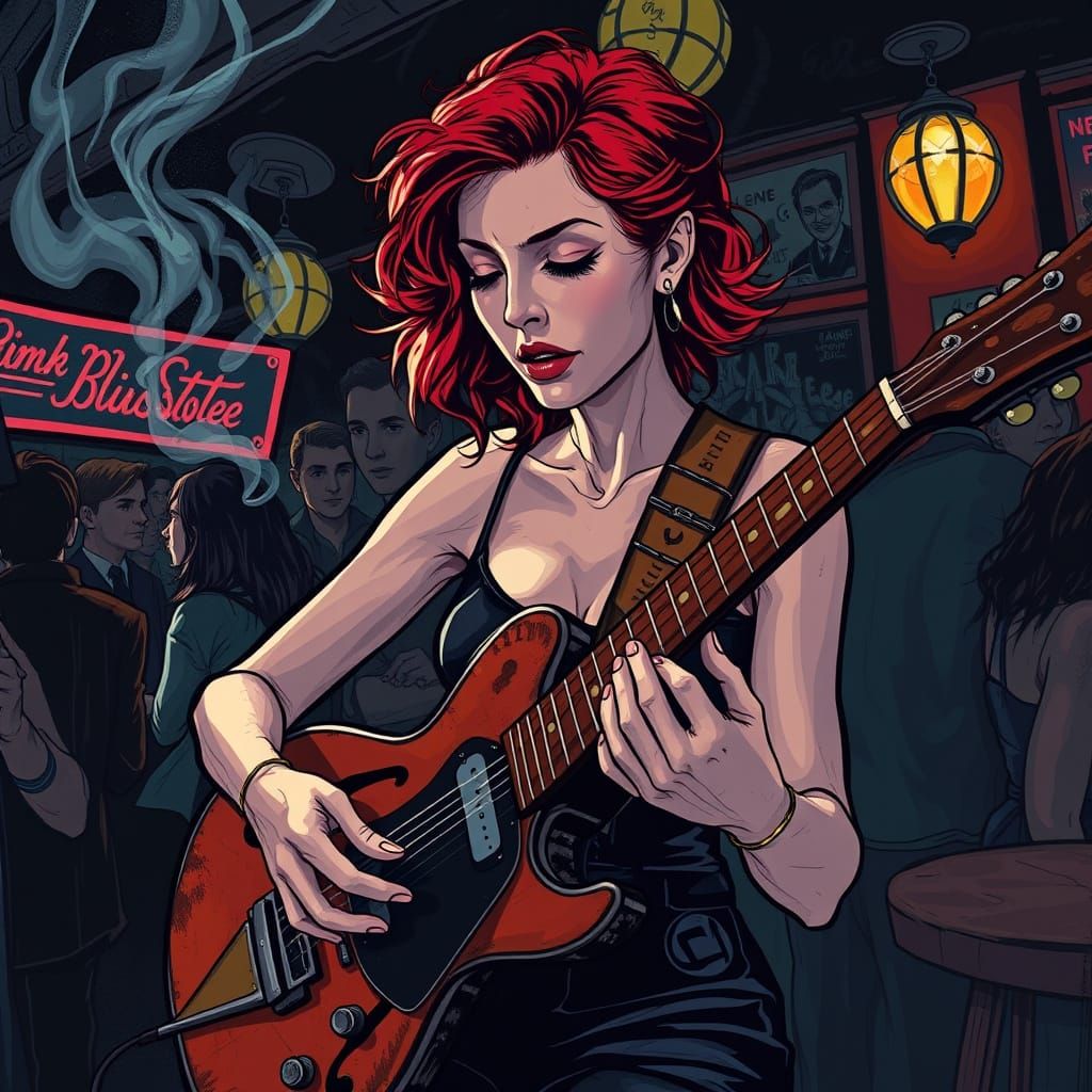 Sultry Blues Poet Plays Guitar in Smoky Nightclub