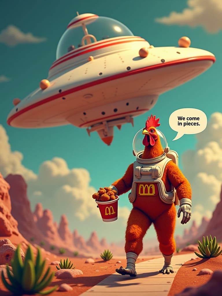 Astronaut Rooster Lands on Alien Planet