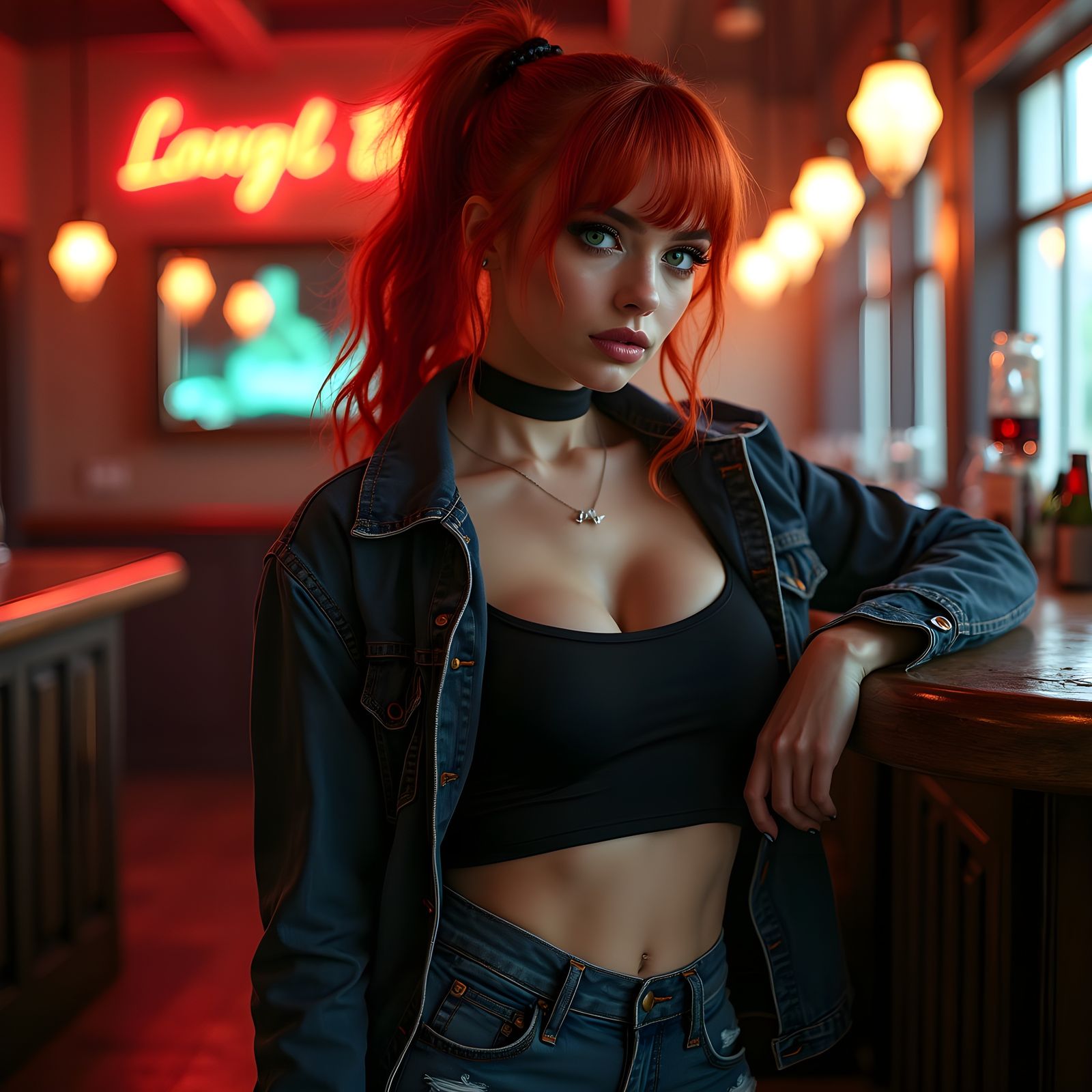 Fiery Red Hair Portrait with Denim Jacket