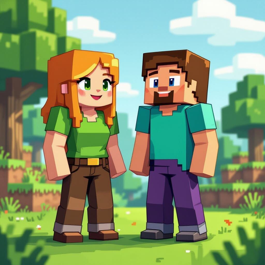 Minecraft Alex and Steve Pixel Art Characters