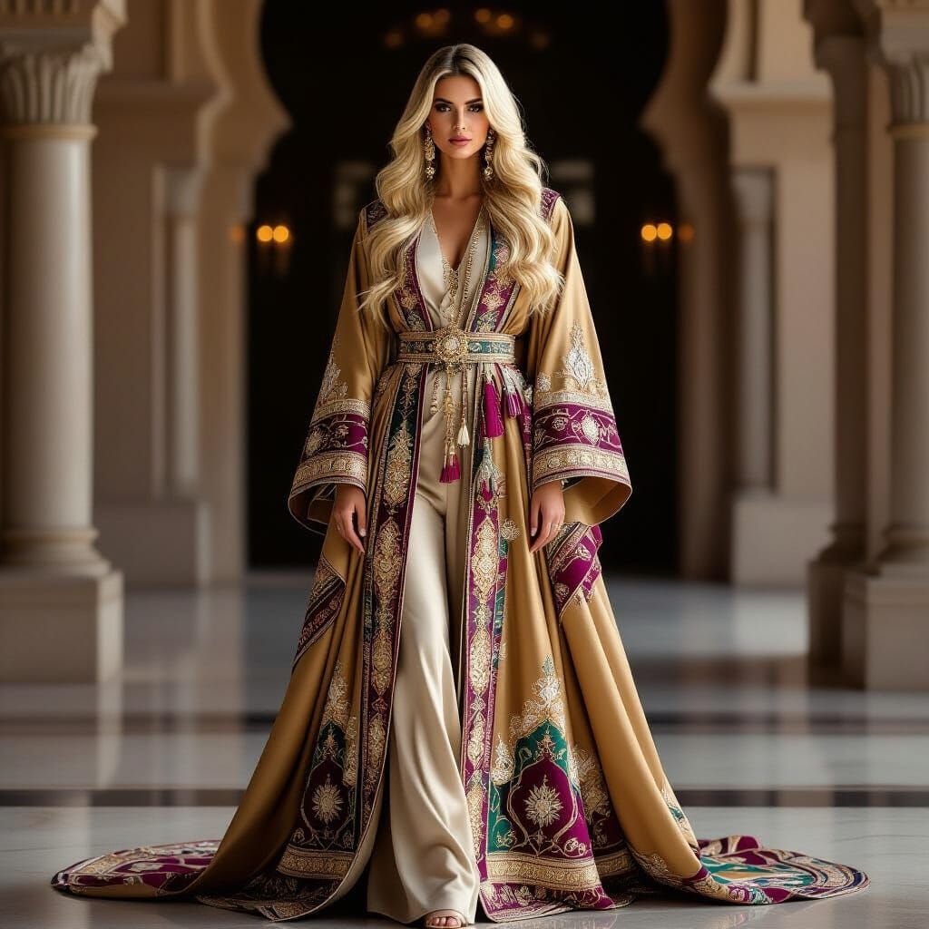 Regal Blonde in Luxurious Modern Abaya