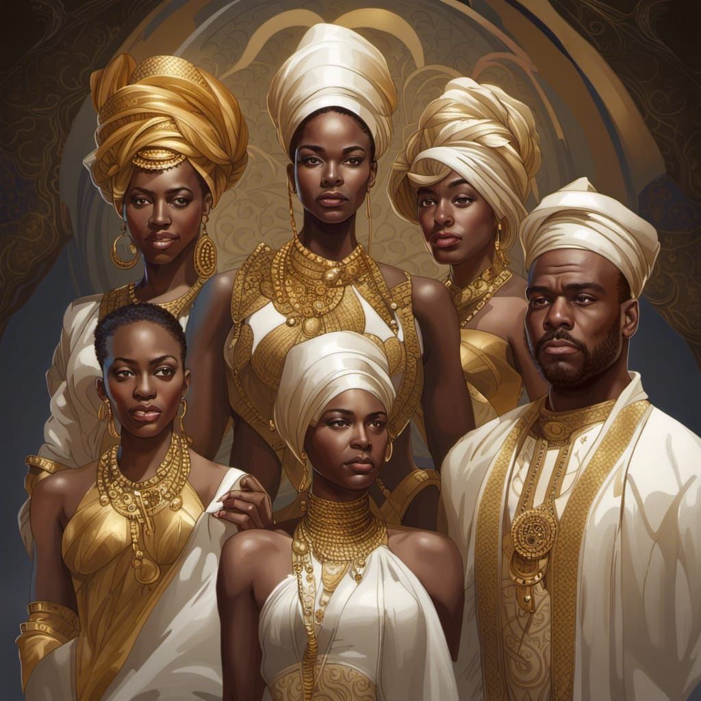 Elegant African Royal Family Portrait in Gold and White