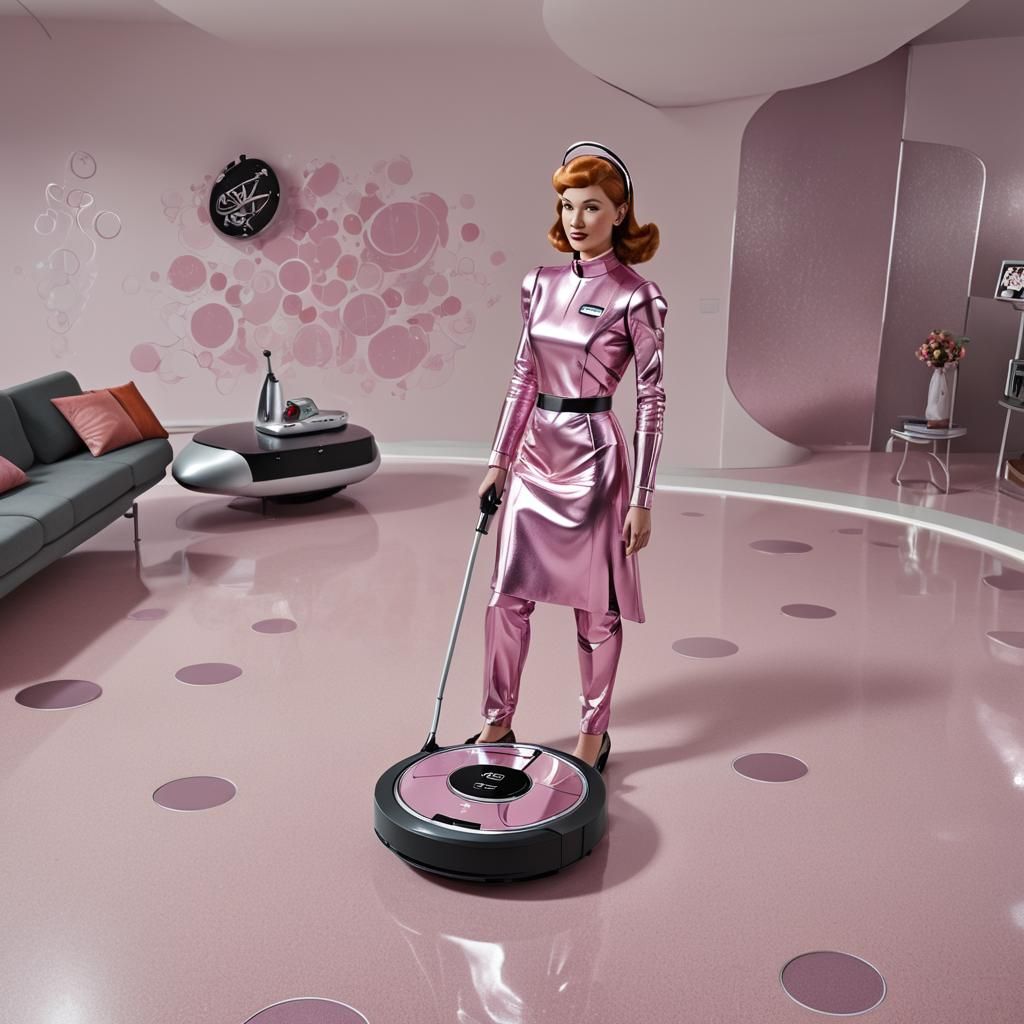 Rosie Robot Maid Vacuuming in Retro-Futuristic Style