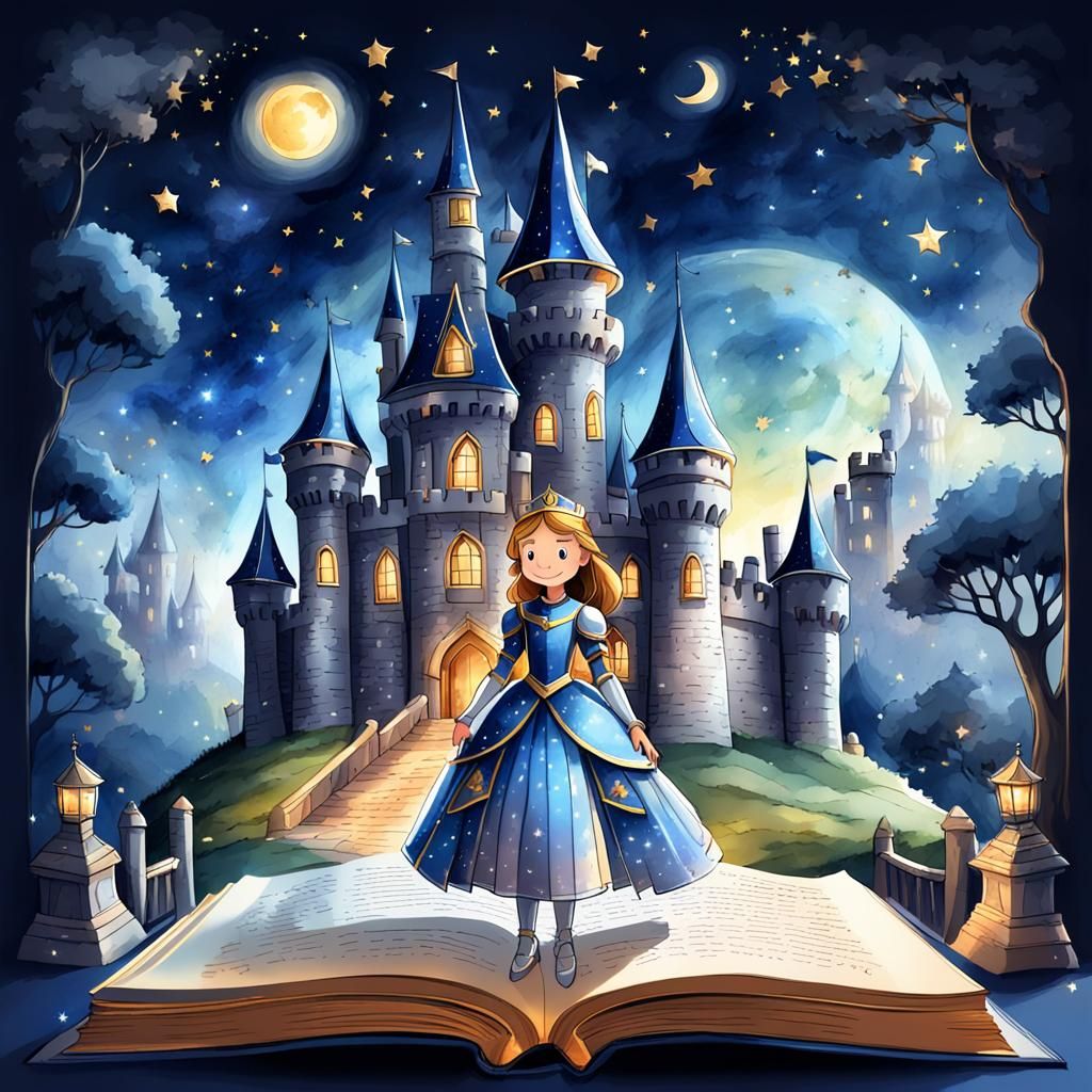 Fairytale Castle and Characters Above Open Book