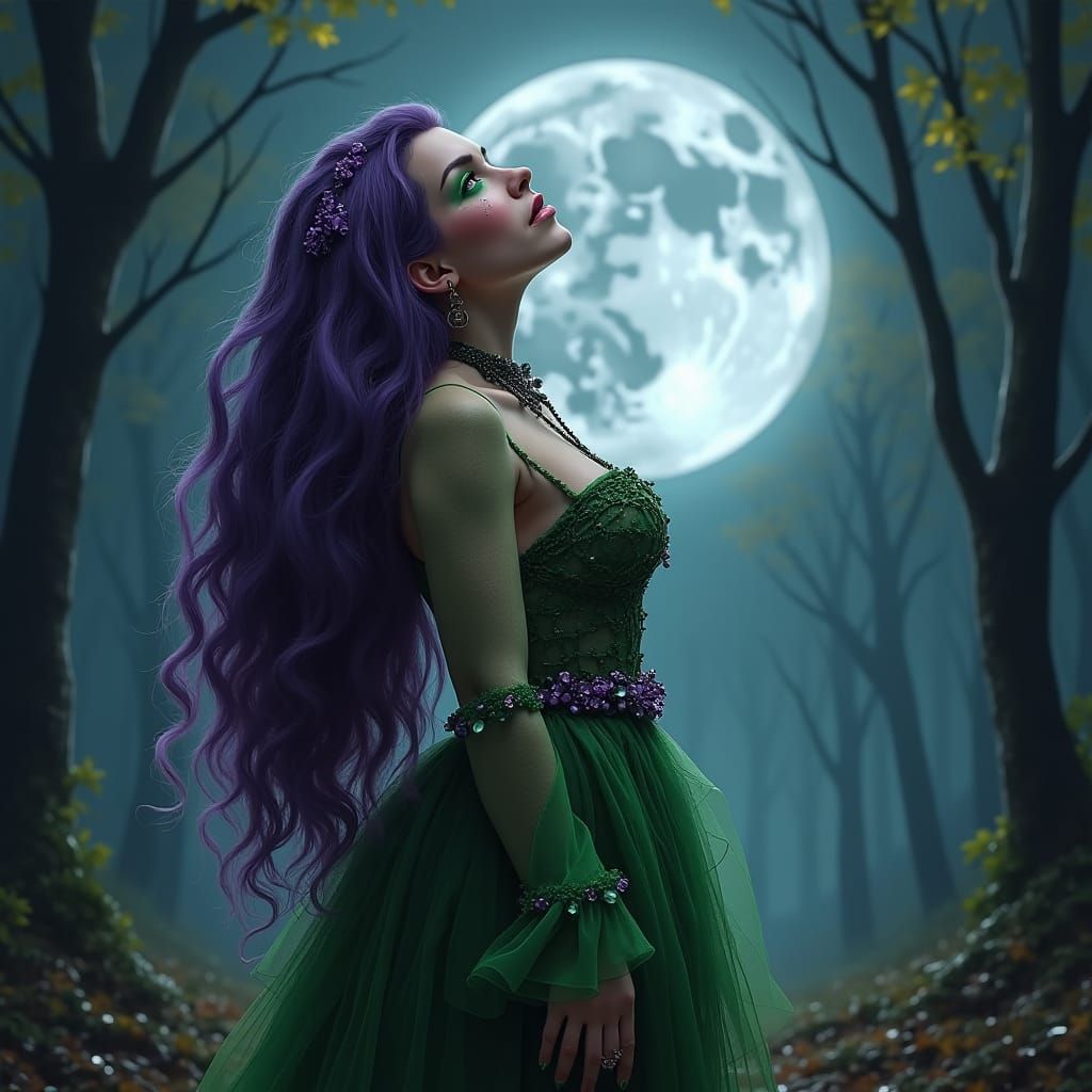 Mystical Witch Gaze Under Fullmoon
