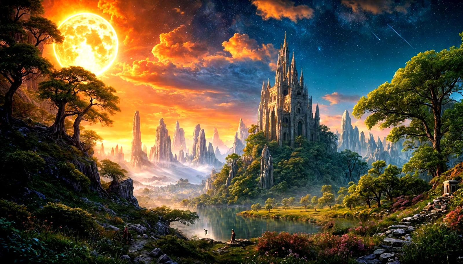 Nebula Over Ancient Elven Ruins: Hyperrealistic Astral Art