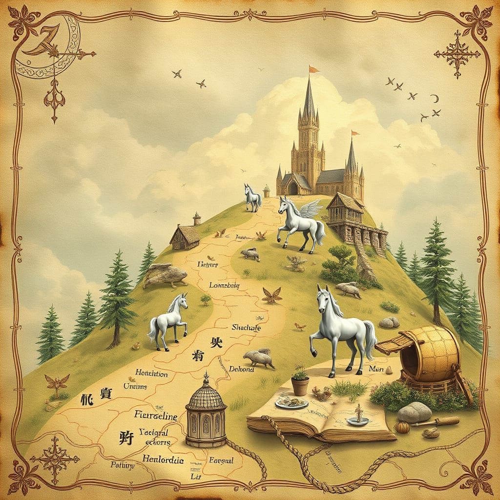 Whimsical Vintage Map to Enchanted Fantasy Hilltop