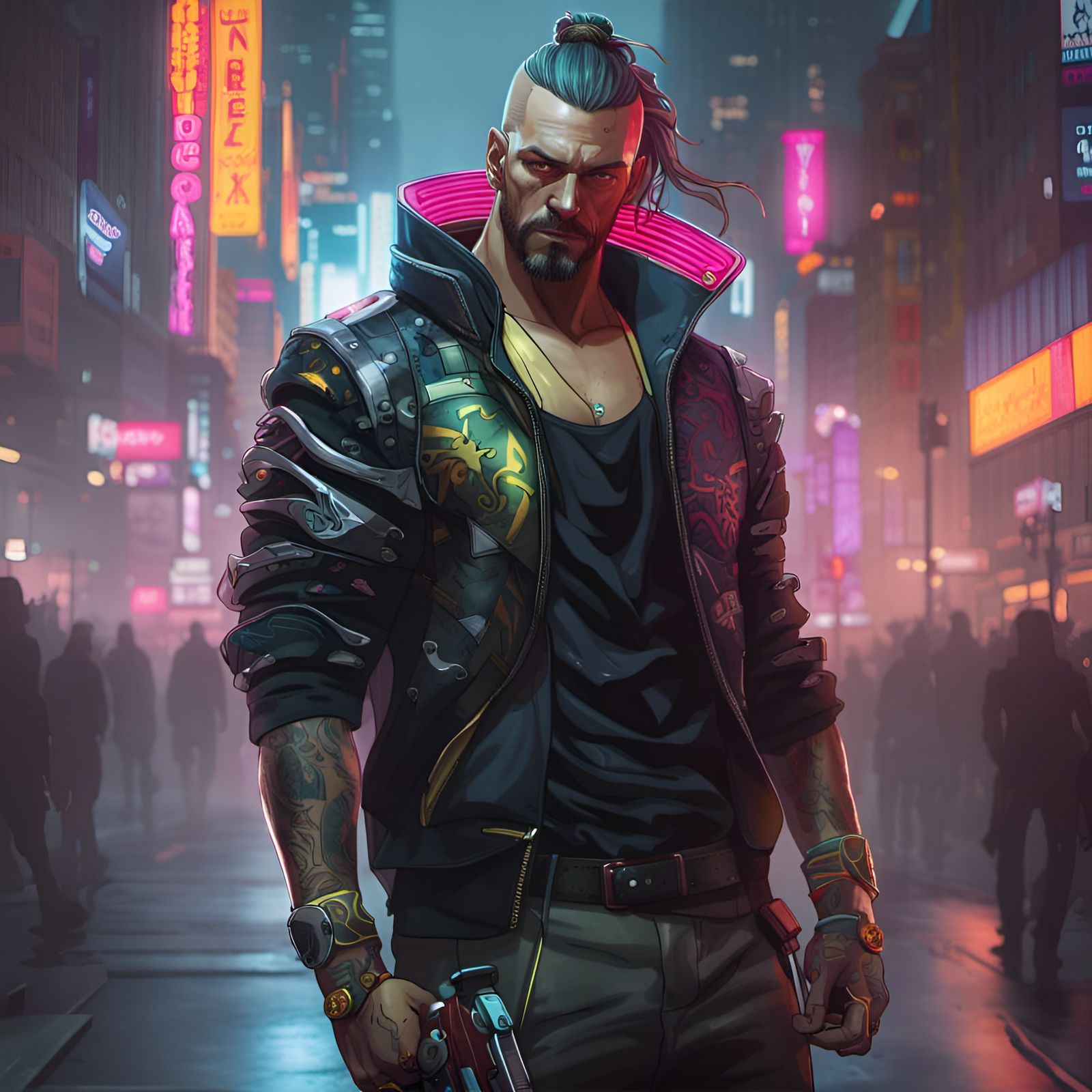 Cyberpunk Street Samurai Portrait in Neon City