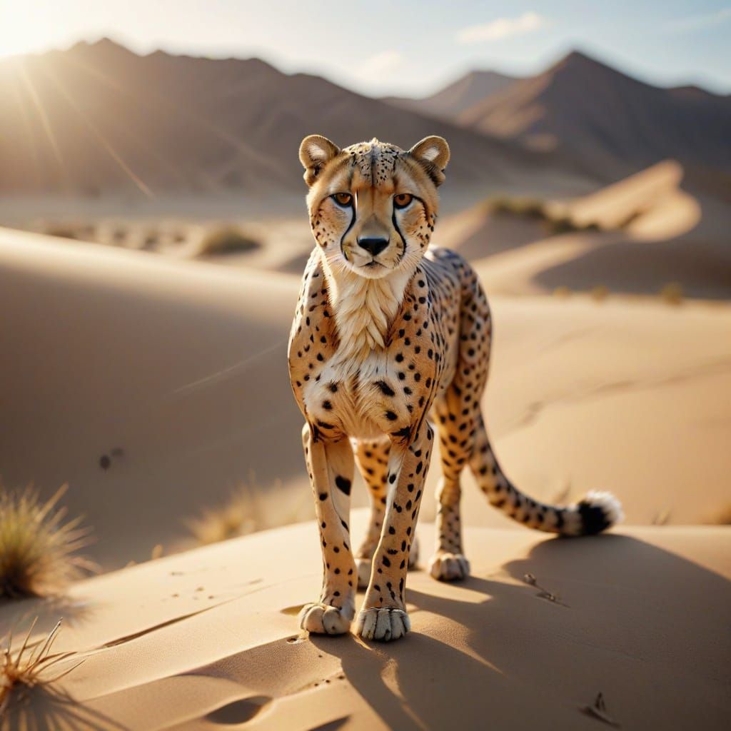 Origami Cheetah on Namibian Dune in Golden Hour