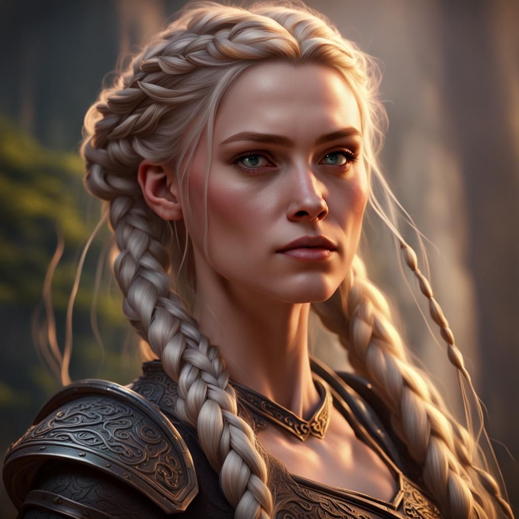 Warrior Rapunzel with Braids in Detailed Digital Art