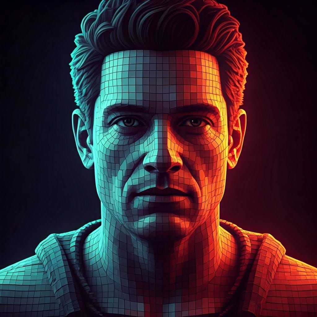 Pixelated Man Portrait in 8-bit Style