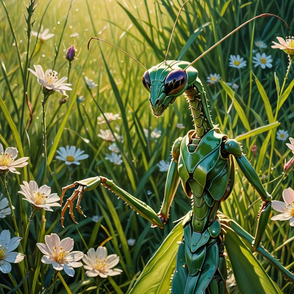 Surreal Macro Shot: Praying Mantis and Girl