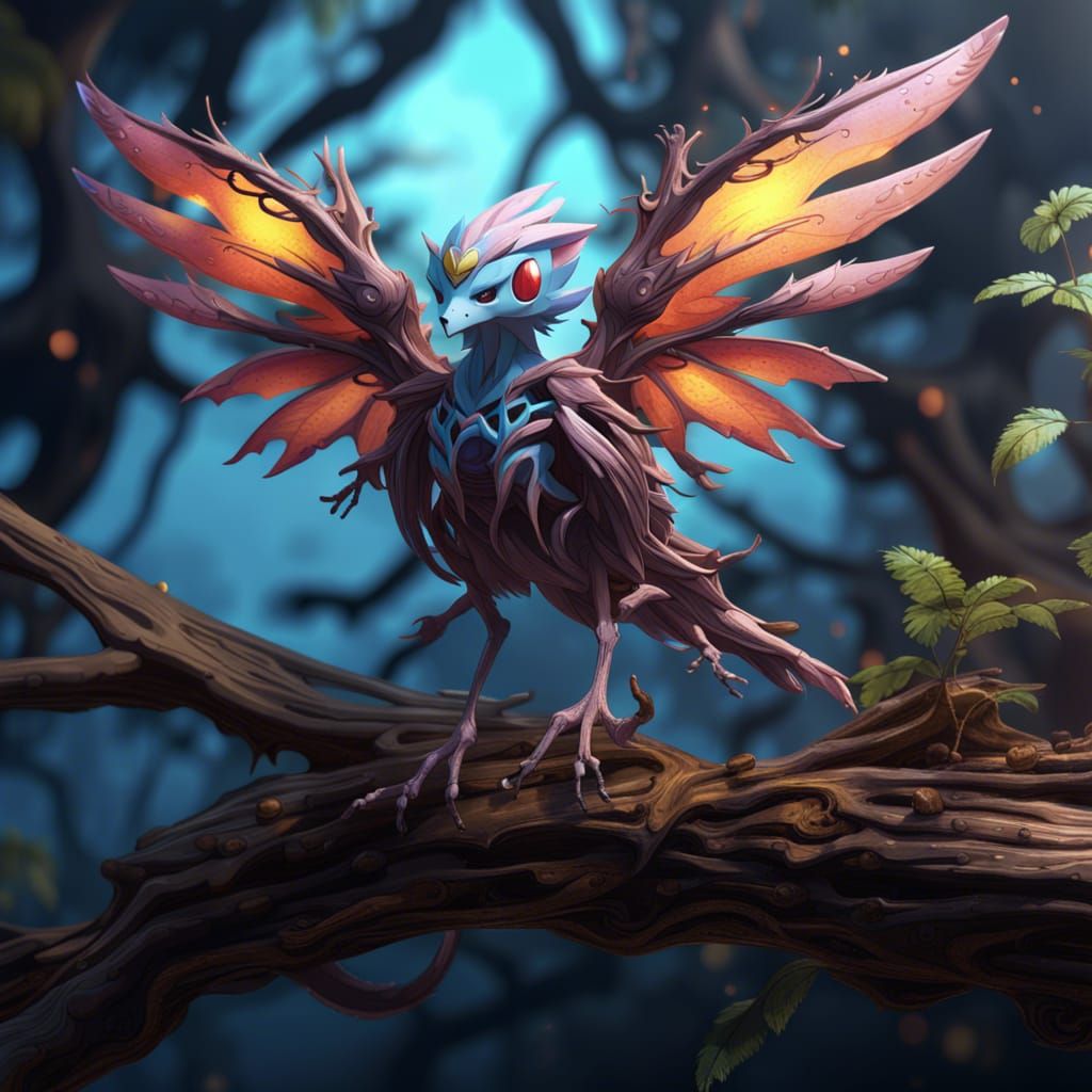 Fairy Pokémon with Bird Wings on Dead Branch