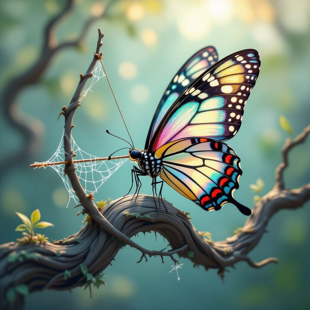 Glass Winged Butterfly Archer on Magical Branch