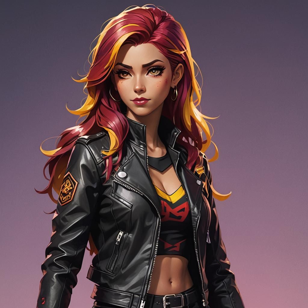 Sunset Shimmer in Cyberpunk Style Leather Jacket