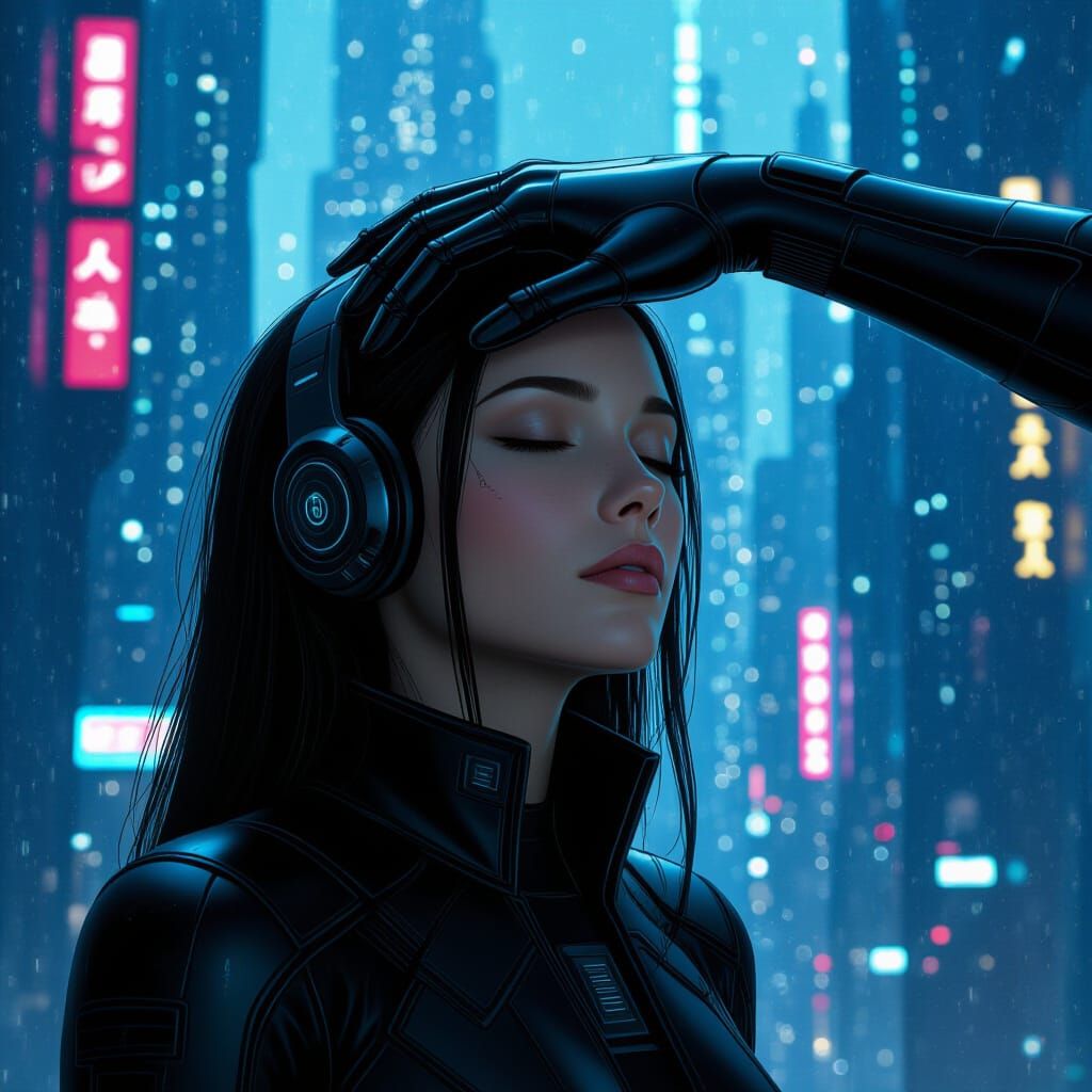 Woman Asleep in Sci-Fi City Dreamscape