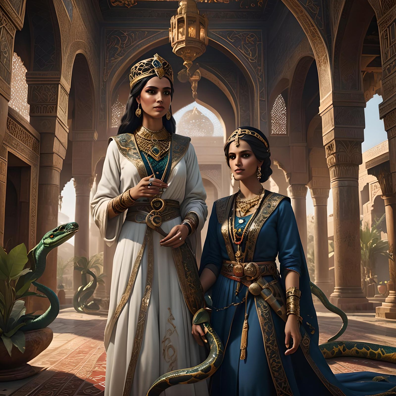 Arabian Queen in Palace with Snake