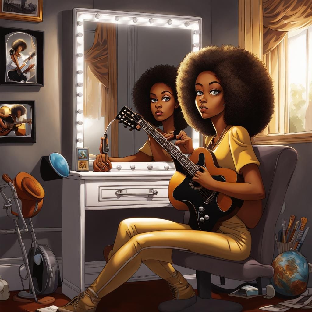 Boondocks Style Illustration: Russian Woman Playing Guitar