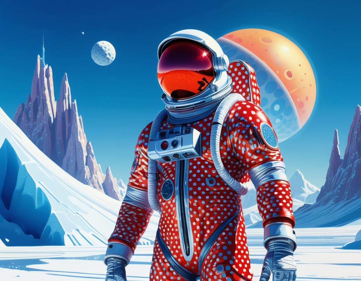 Polka Dot Astronaut on Alien Planet in Sci-Fi Style