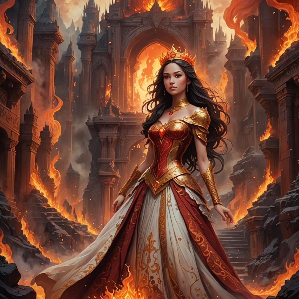 Fire Kingdom Princess: Fantasy Art Nouveau Painting