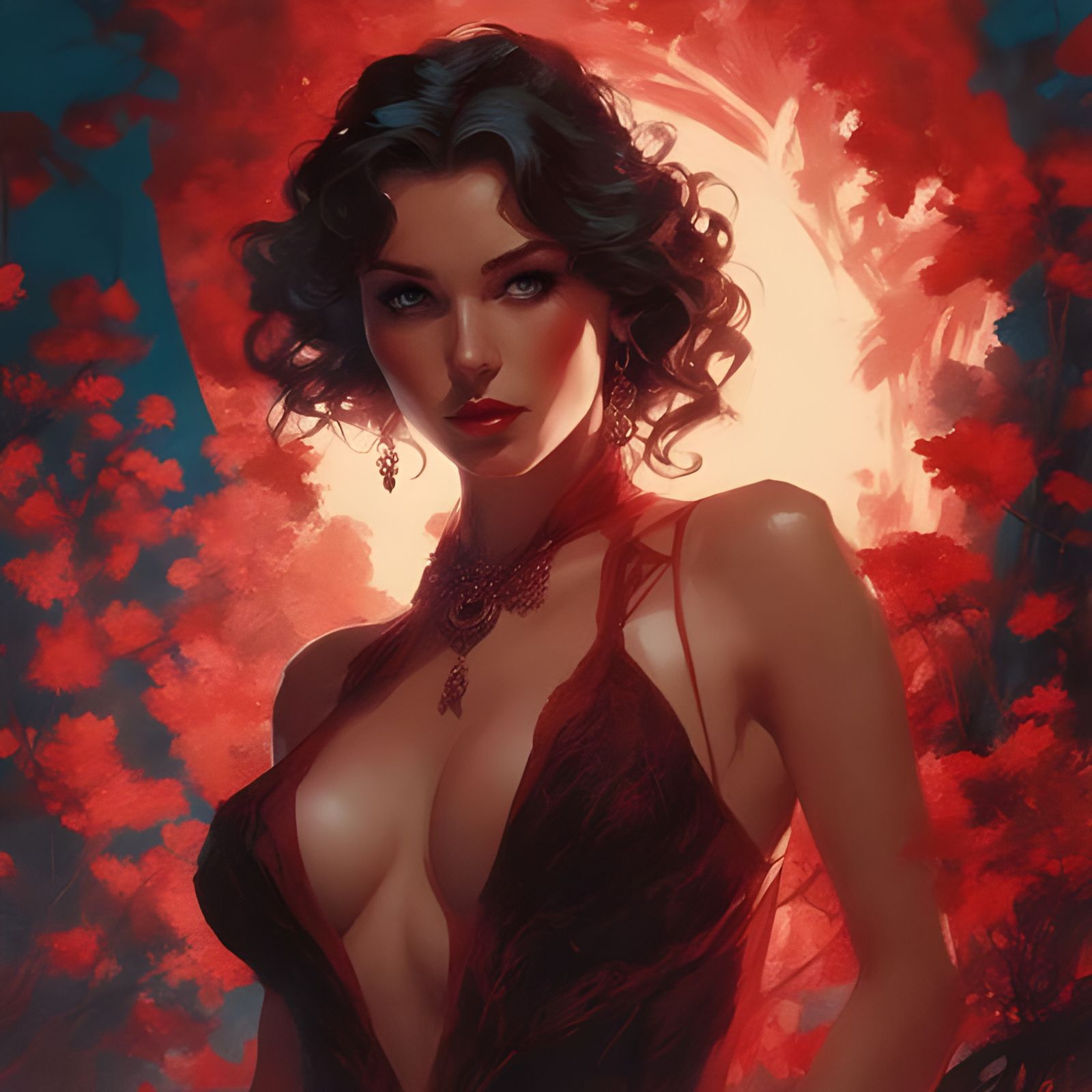 Enchantress in Bioluminescent Garden, Digital Illustration