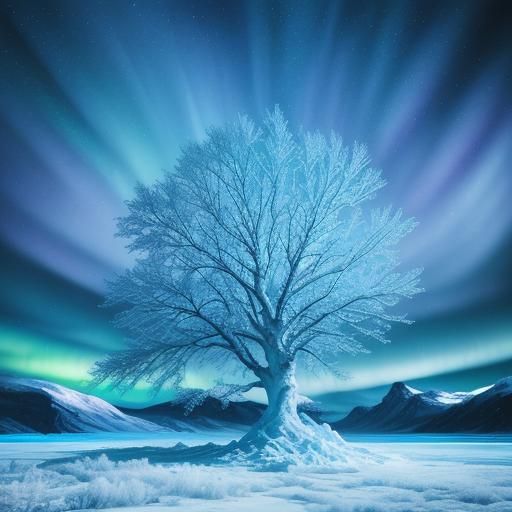 Icy Landscape with Frozen Tree, Surreal Concept Art