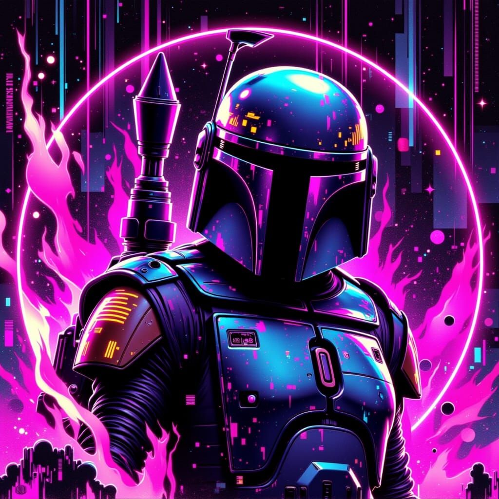 Retro Arcade Character Inspired by Boba Fett in Pixel Art