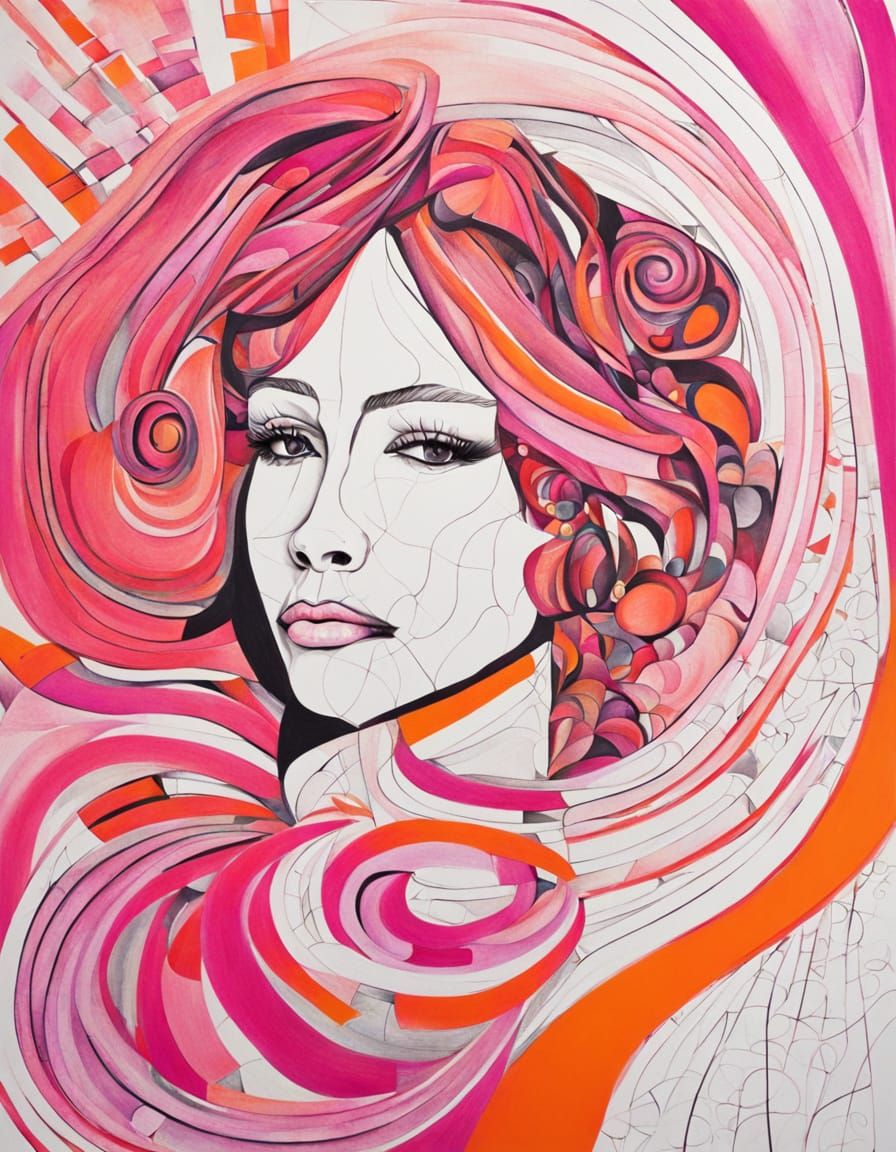 Abstract Woman in Vibrant Geometric Patterns