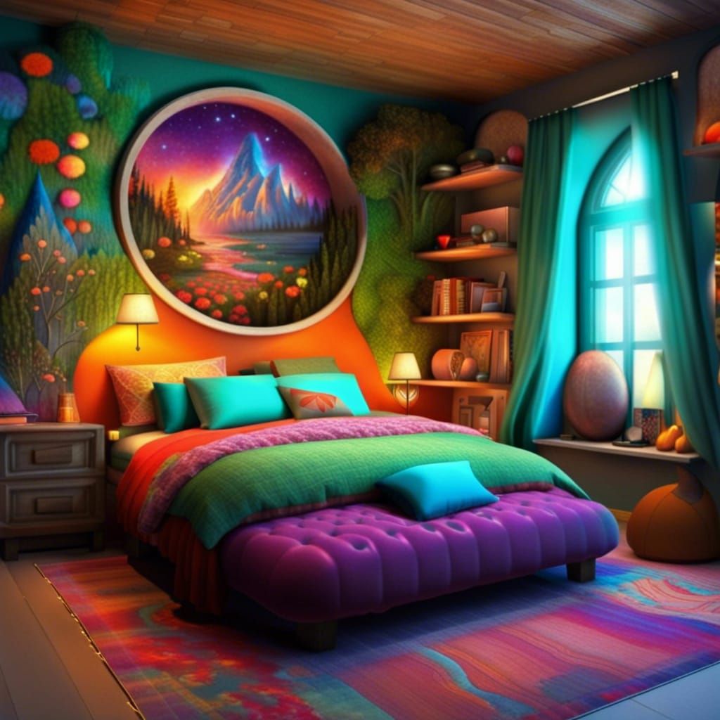 Fantasy Dream Bedroom with Cozy Nooks and Vibrant Colors