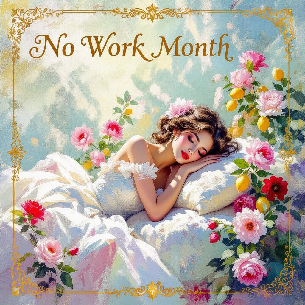 Woman Resting on "No Work Month" Holiday in Metamodern Style